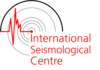 international seismological centre logo - grey circular patten with a movement graphed line
